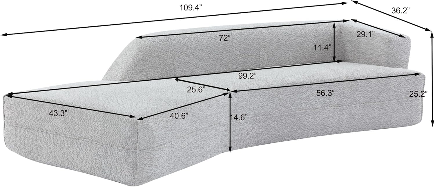 GNIXUU 109.4" Modern Cloud Curved Sofa, Upholstery Boucle Chaise Lounge Sofa, Comfy Deap Seat Sectional Couch with Left Arm Facing for Living Room, Apartment.(Gray)