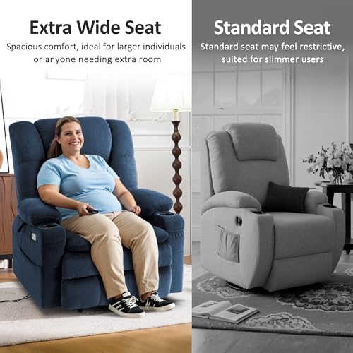 MCombo Large Triple Motor Power Lift Recliner Chair with Massage and Dual Heating, Adjustable Headrest for Tall Elderly People, Fabric 7634 (Grey, Large)