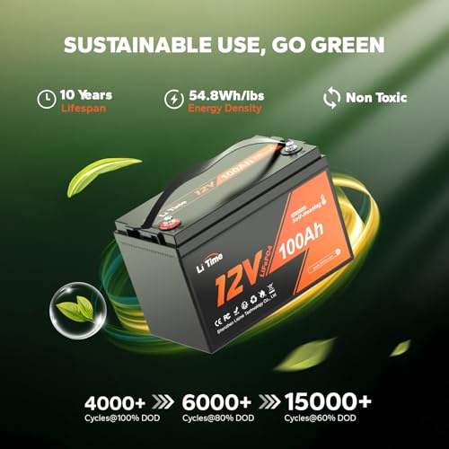 LiTime 12V 100Ah LiFePO4 Battery BCI Group 31 Lithium Battery Built-in 100A BMS, Up to 15000 Deep Cycles, Perfect for RV, Marine, Home Energy Storage