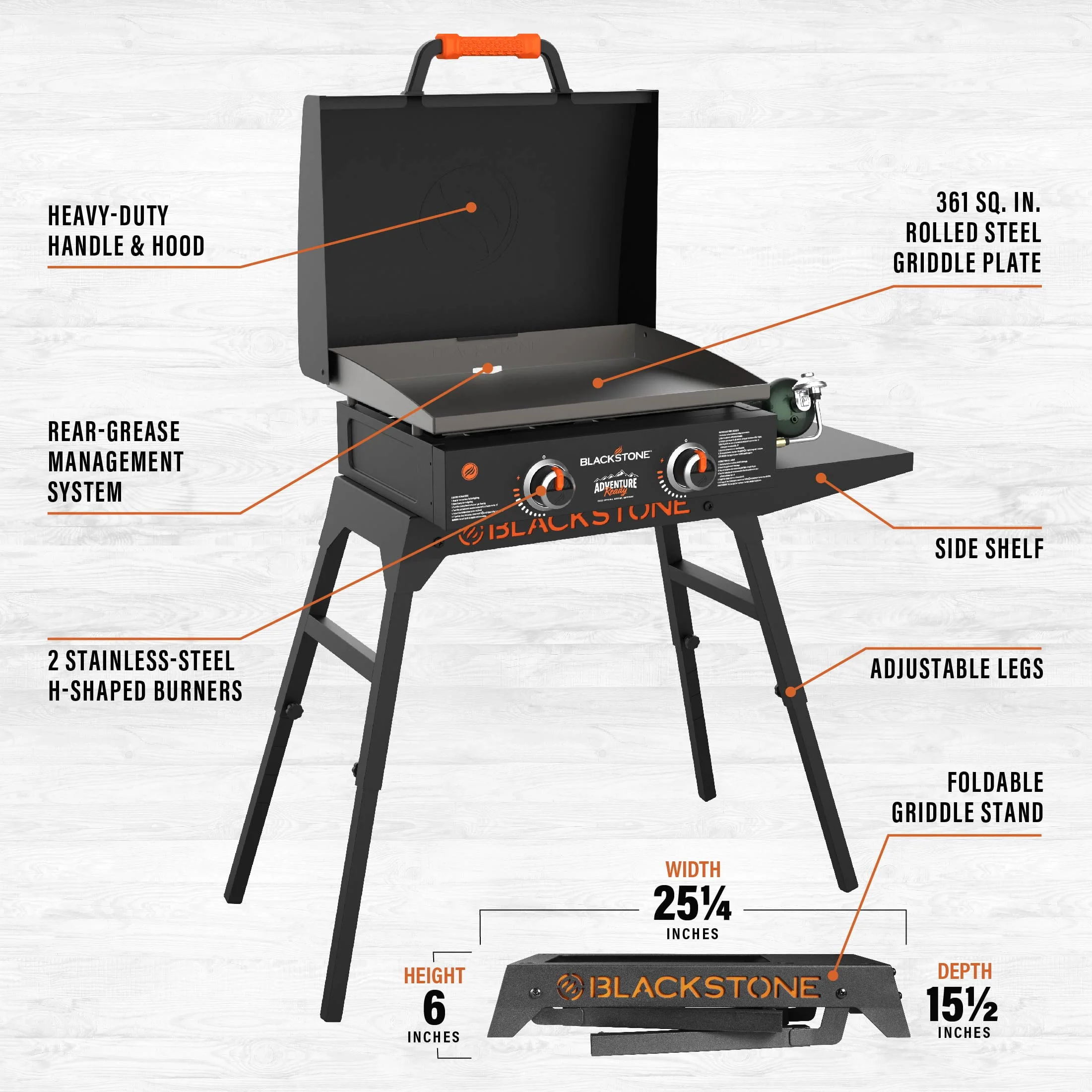 Blackstone Adventure Ready 22 Propane Griddle with Stand and Adapter Hose