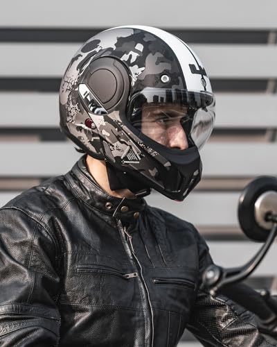 ILM Vintage Full Face Modular Motorcycle Helmet for Adults Men ATV UTV Snowmobile with 180° Reversible Chin Guard DOT Model-B707(Matte Black, L)