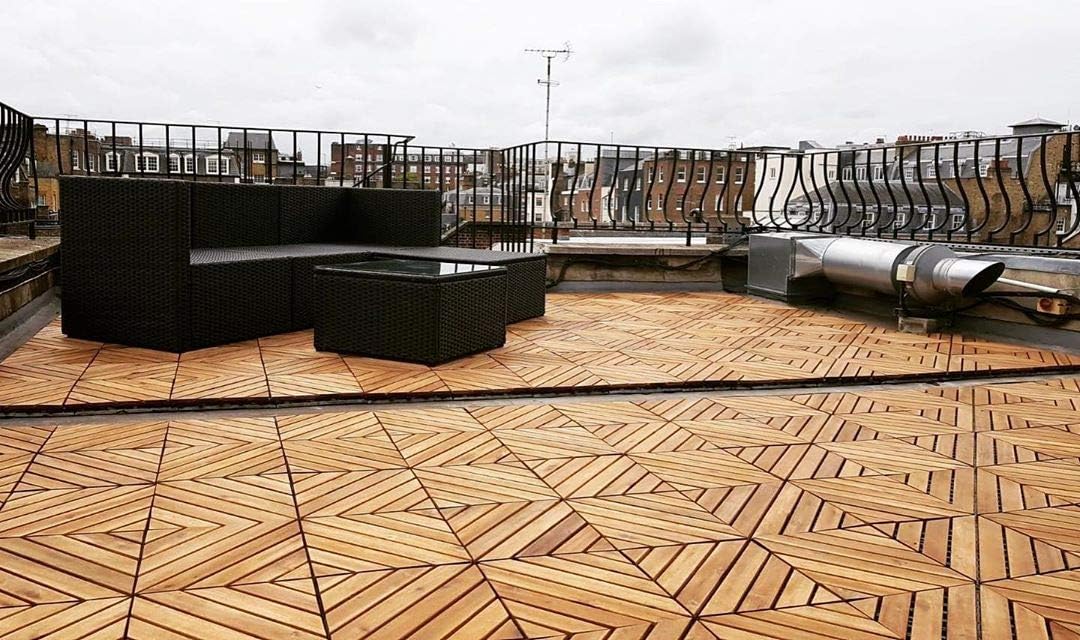 Wood Interlocking Flooring Tiles (Pack of 10, 12" x 12"), Solid Wood Acacia Deck Tiles Interlocking Outdoor, Patio Tiles Outdoor Interlocking Waterproof All Weather (8 Slat)