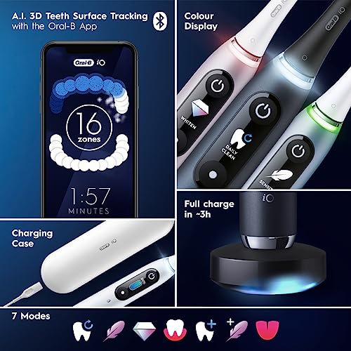 Oral-B iO Series 9 Rechargeable Electric Toothbrush with Visible Pressure Sensor to Protect Gums, 2 Min Timer, 7 Cleaning Settings, 4 Replacement Toothbrush Heads, and Charging Travel Case, Rose