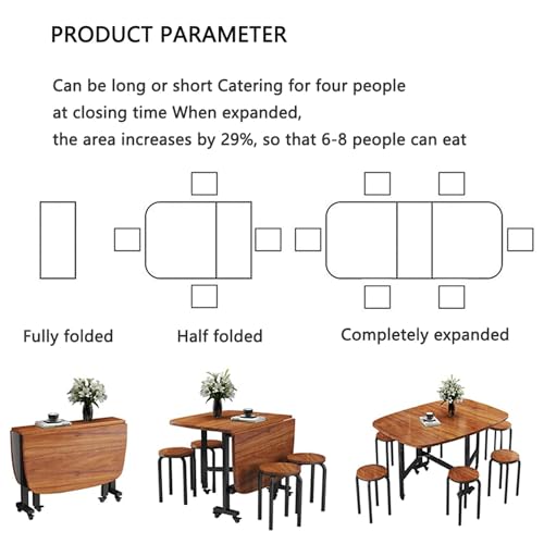 Wood Extendable Dining Table with Wheels | Folding Table Dining, Universal Wheel, Space Saving Gateleg Table for Kitchen | Brown-120x80x75CM
