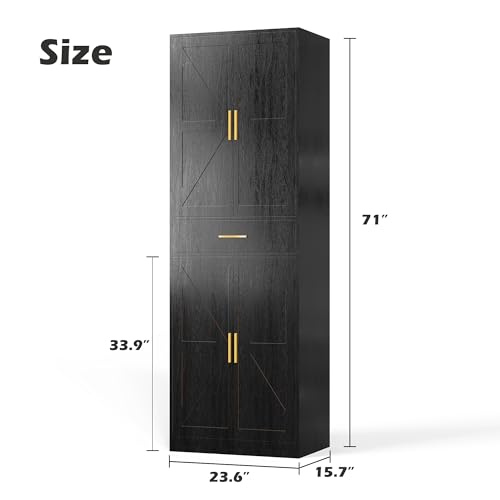 71" Tall Kitchen Pantry Storage Cabinet with 4 Doors & Drawer, Adjustable Shelves, Farmhouse Cupboard, Freestanding Cabinet with Door Shelves for Dining Room/Living Space, Black
