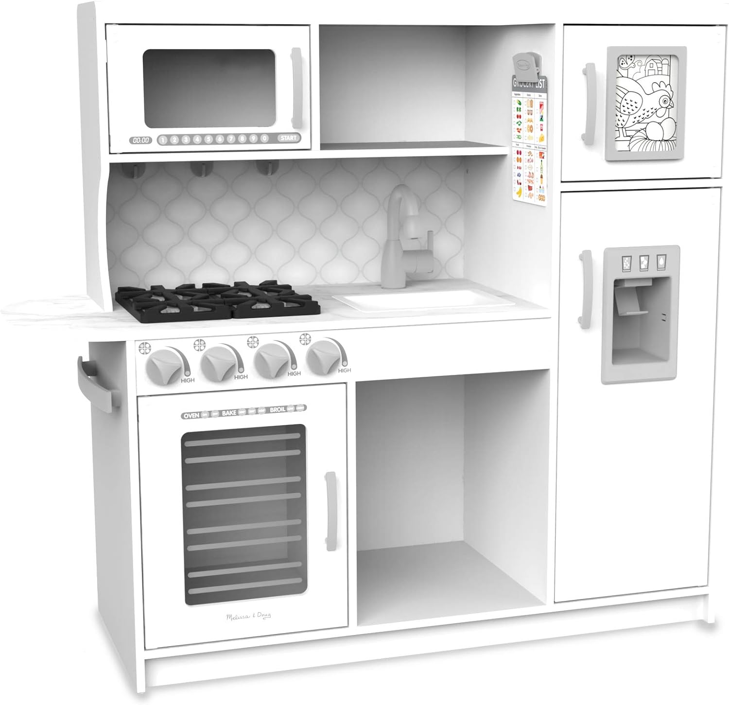 Melissa & Doug Wooden Chef’s Pretend Play Toy Kitchen With “Ice” Cube Dispenser – Cupcake Pink/White