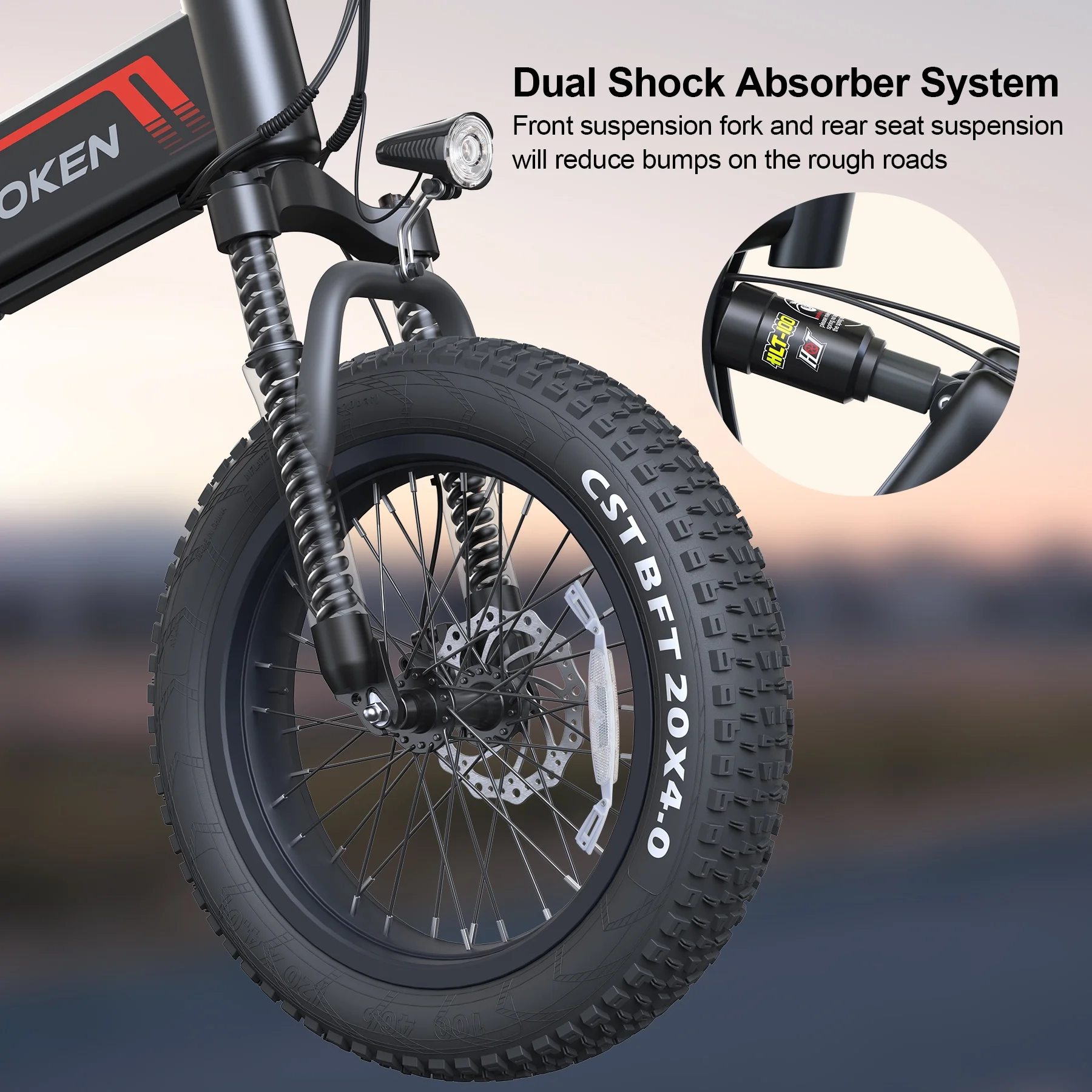 Wooken Electric Bike, 20''X4.0 Fat Tire Electric Bike for Adults, 500W 20MPH Foldable Electric Bicycle with 48V 10Ah Built-in Battery, Shimano 7 Speed Wheels Electric Bike, Dual Shock Absorber
