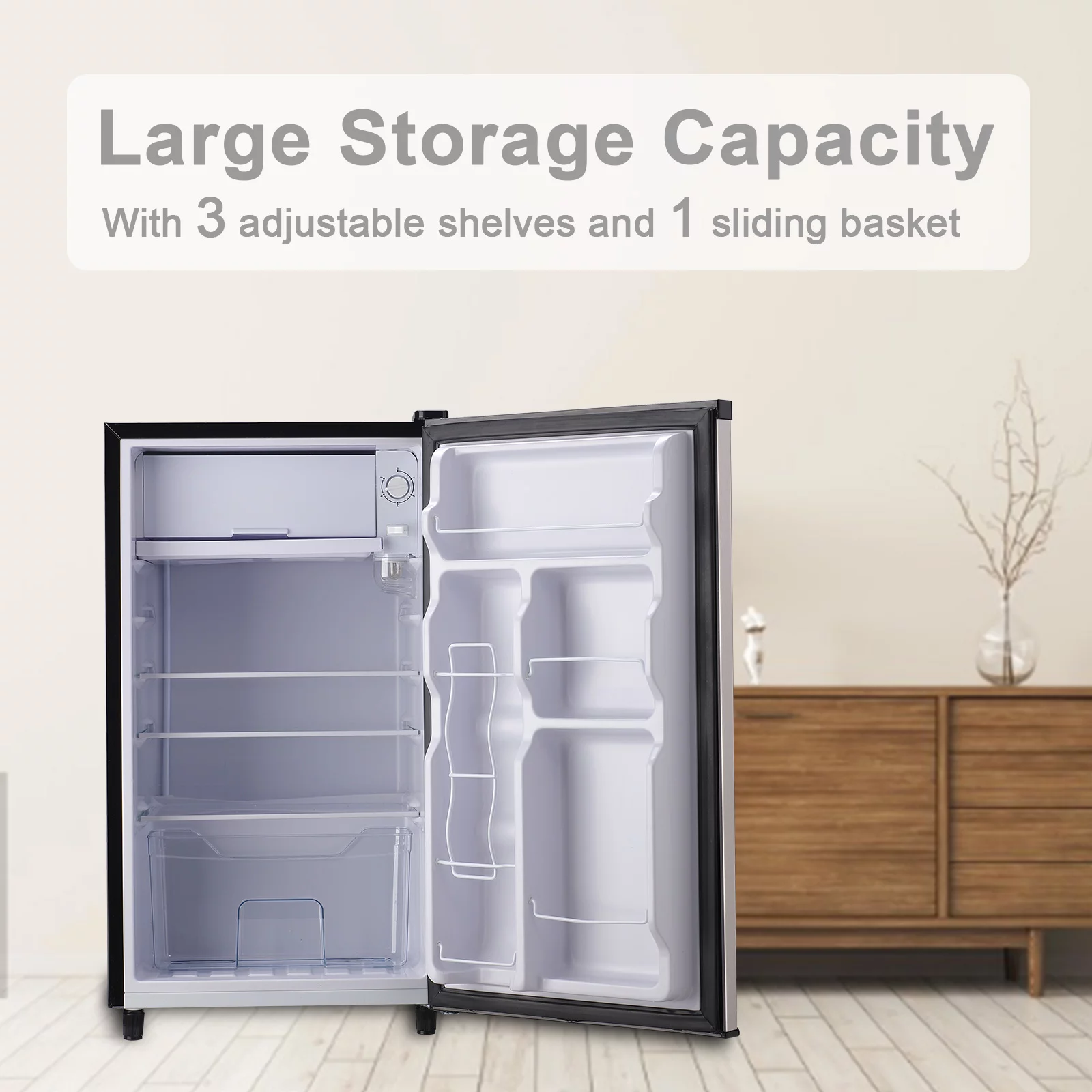 WANAI Mini Refrigerator 3.2 Cu.Ft, Single Door, Adjustable Removable Shelves Refrigerator Suitable For Dorm,Office,Living room Freezer Energy Saving for Garage Apartment Kitchen or Business, Black