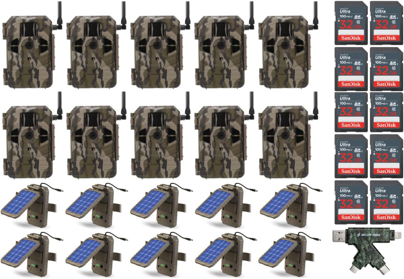 Stealth Cam Connect Cellular Trail Camera (AT&T) Game Camera Ideal for Hunting, Motion Activated, Waterproof Bundle with Solar Power Panel, 32 GB Memory Card and 4-in-1 Card Reader (10-Pack)