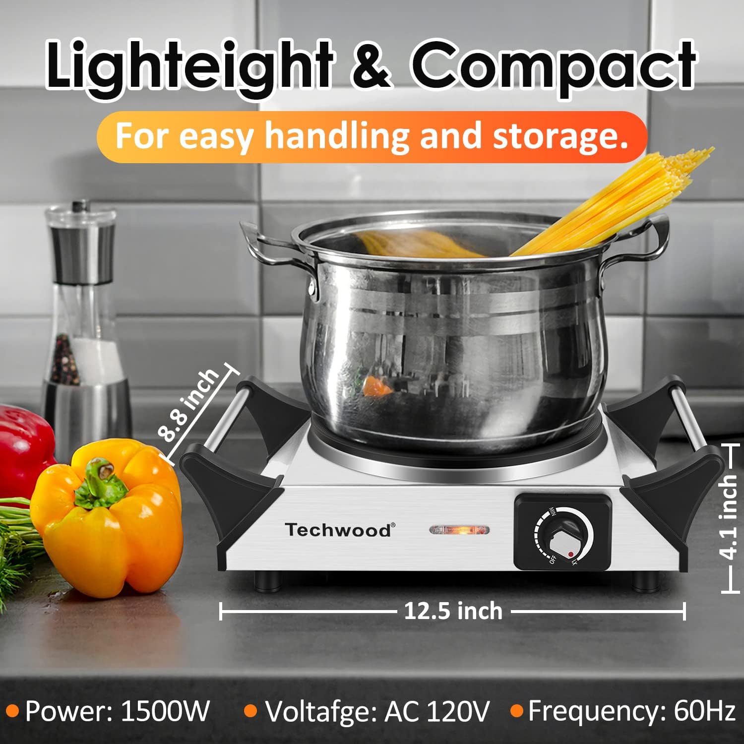 Hot Plate, Techwood Portable Electric Stove for cooking, 1200W Countertop Infrared Single Burner with Handles & 7.5&rdquo; Glass Cooktop for RV/Home/Camp, Compatible for All Cookwares Upgraded Version
