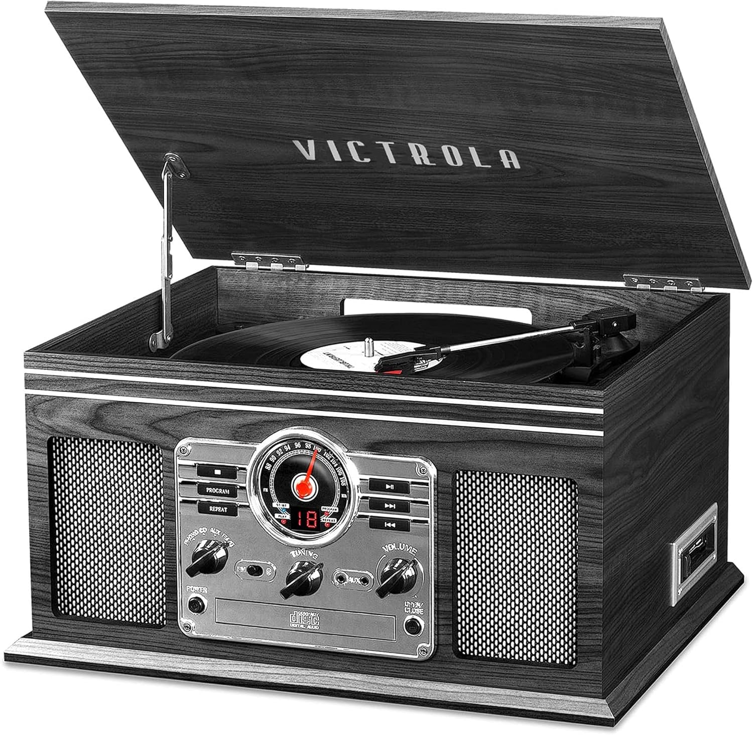 Victrola Nostalgic 6-in-1 Bluetooth Record Player & Multimedia Center with Built-in Speakers - 3-Speed Turntable, CD & Cassette Player, FM Radio | Wireless Music Streaming | Mahogany
