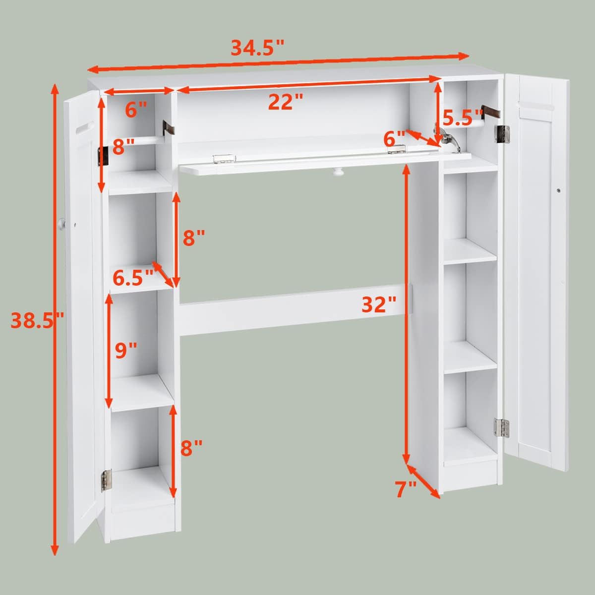 Freestanding Over The Toilet Cabinet,Over-The-Toilet Storage Cabinet with 2 Side Doors,Space Saver Bathroom Storage Toilet Rack with Adjustable Shelves,Paper Holder,White