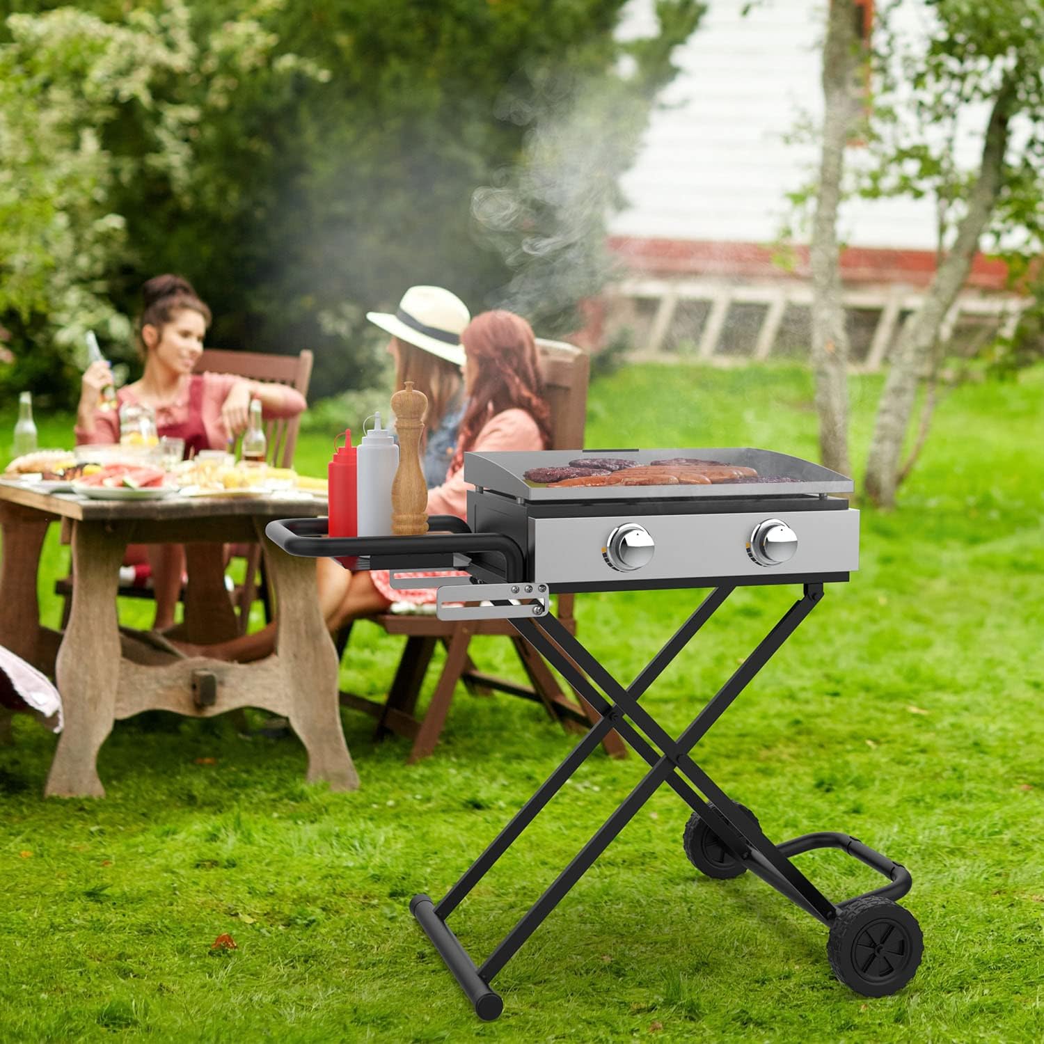 Portable Grill Cart for Blackstone 17 Inch & 22 Inch Table Top Griddles, Folding Cart Griddle Stand with Side Shelf for Blackstone 17" 22" Grills, Backyard, Camping and Outdoor Cooking