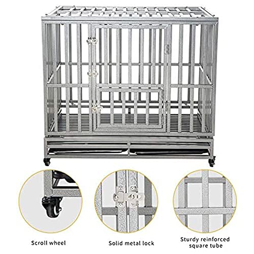 LUCKUP Heavy Duty Dog Cage Metal Kennel and Crate for Medium and Large Dogs, Pet Playpen with Four Wheels,Easy to Install,42 inch,Black