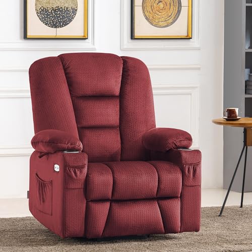 MCombo Small Power Lift Recliner Chair with Massage and Heat for Petite People, Cup Holders, USB Ports, Side Pockets, Fabric 7569 (Small-Regular, Brown)
