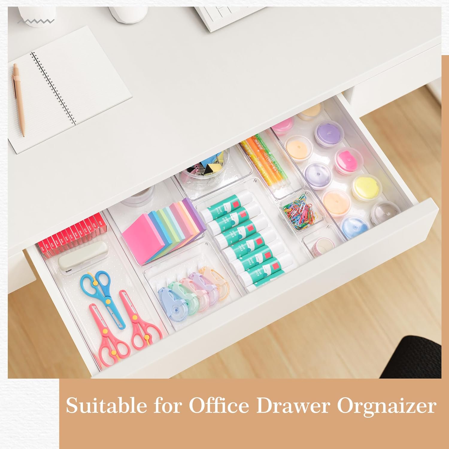 Drawer Organizer, 12 Pack Clear Plastic Kitchen Drawer Organizers Set, 4-Size Versatile Bathroom and Vanity Organizer Trays, Storage Bins for Makeup, Bathroom, Jewelries and Office