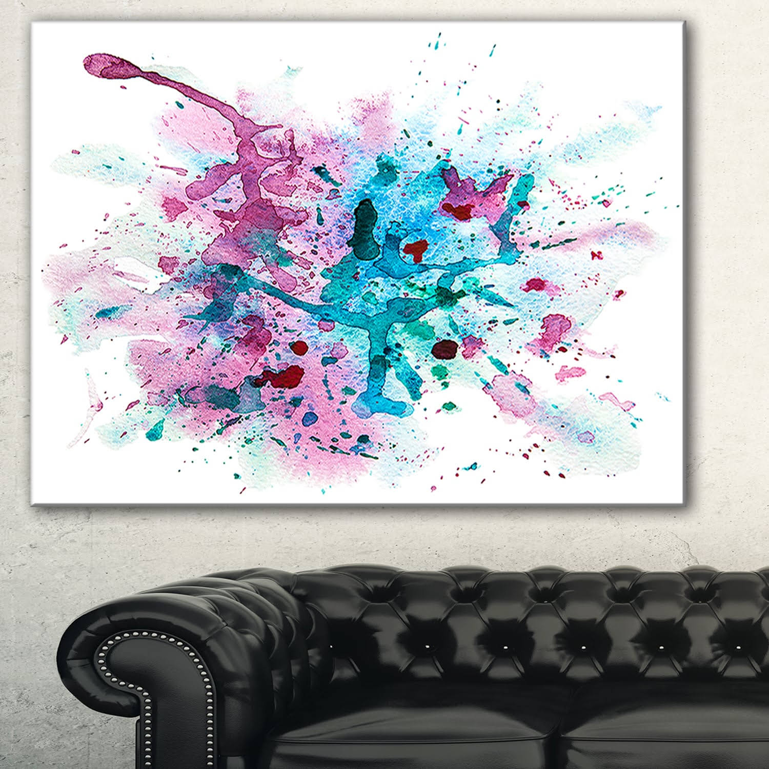 Designart &Blue and Purple Paint Stain& Abstract Watercolor Canvas Print - Multi - 40 in. Wide x 30 in. High