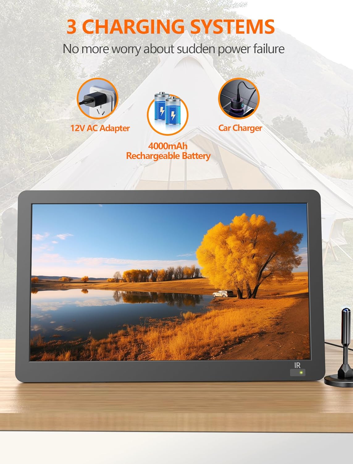 Desobry 14.2" Small TV, Portable TV with Antenna, Mini TV LCD Monitor 1080P with Digital ATSC Tuner, Battery Operated TV for Camping Travel Kitchen, Support HDMI, AV, USB Input, Remote Control