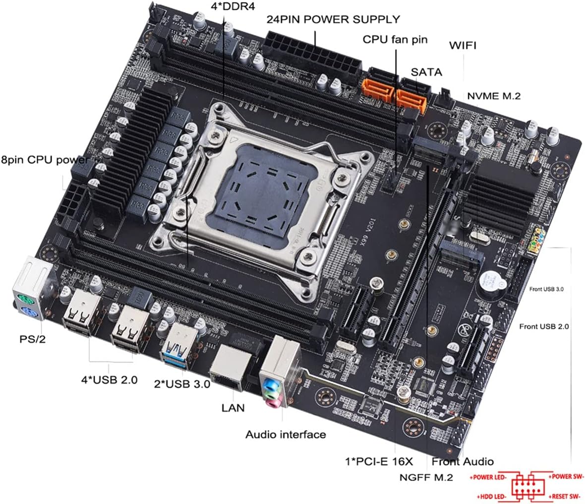 X99 Motherboard Fit for LGA2011-3 V3 V4 with Dual M.2 NVME Slot Support Four Channels DDR4 ECC 8 TF SATA3.0 USB3.0gaming Motherboard Combo