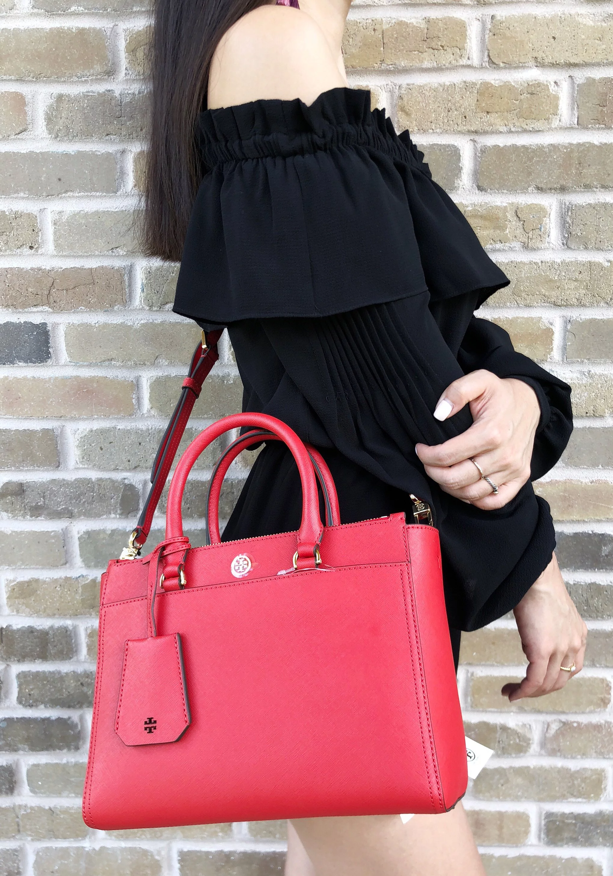 Tory Burch Robinson Small Double Zip Tote Satchel Crossbody Bag Poppy Orange Red