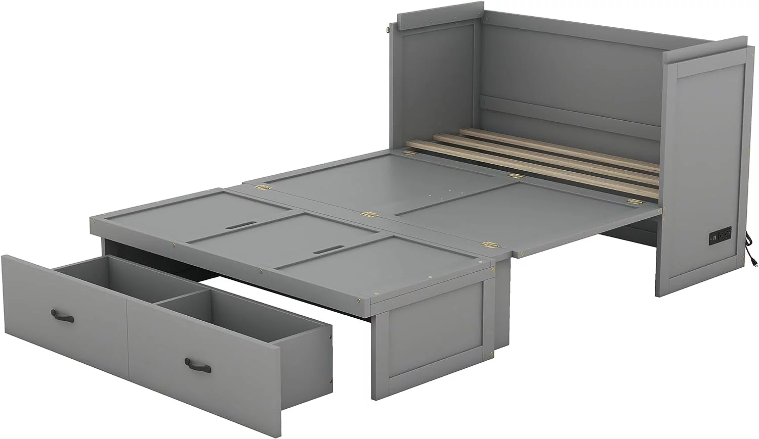 Tabaray Modern Murphy Bed with Movable Desk, Solid Wood Queen Size Foldable Platform Bed with 2 Storage for Teens Adults Bedroom, Maximize Space Savings (Gray)