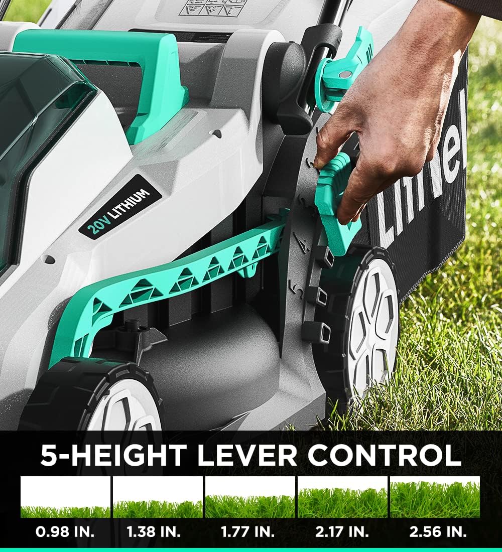 Litheli Cordless Lawn Mower 13 Inch, 5 Heights, 20V Battery Lawnmower for Garden, Yard and Farm, with Brushless Motor, 4.0Ah Battery & Charger Included