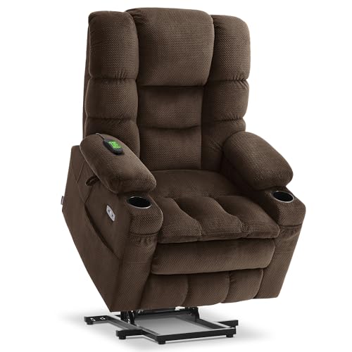 MCombo Large Triple Motor Power Lift Recliner Chair with Massage and Dual Heating, Adjustable Headrest for Tall Elderly People, Fabric 7634 (Grey, Large)