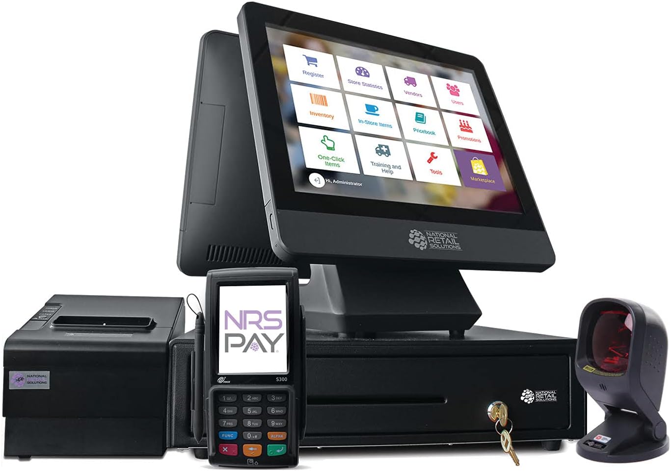 NRS LITE Cash Register for Small Businesses (USA ONLY) - POS System Bundle Includes - Merchant Touch Screen Monitor with Customer-Facing Display, Barcode Scanner & Thermal Receipt Printer