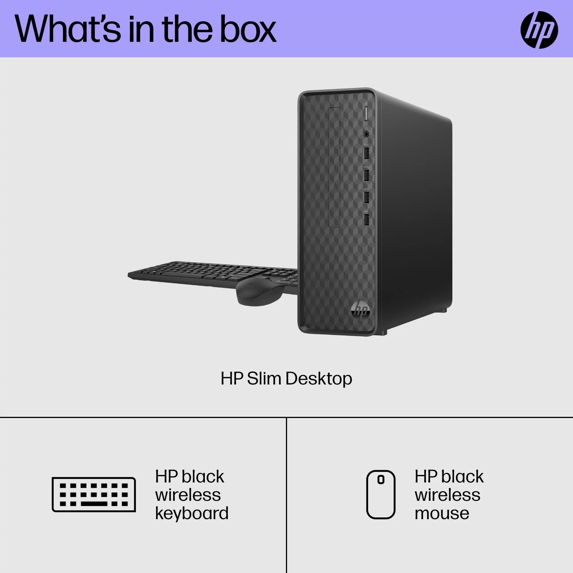 HP Slim Desktop Tower, Intel Pentium, 8GB Memory, 256GB SSD,  Windows 11 Home,  Black, S01-aF2023w