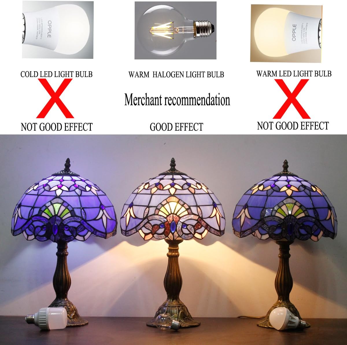 WERFACTORY Tiffany Lamp Stained Glass Table Lamp 12X12X18 Inches Blue Purple Baroque Style Lavender Bedside Reading Desk Light Decor Bedroom Living Room Home Office S003C Series