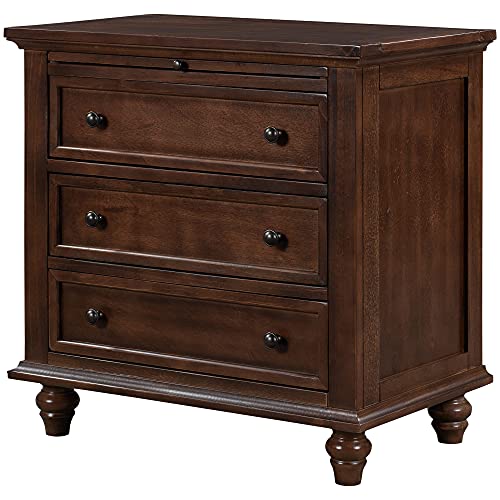 Knocbel 3-Drawer Nightstand with Pull-Out Tray, Wooden Bedside Night Stand Sofa Side End Table with Legs, 110lbs Weight Capacity, 28.1" H x 28" W x 16.9" D (Blue)