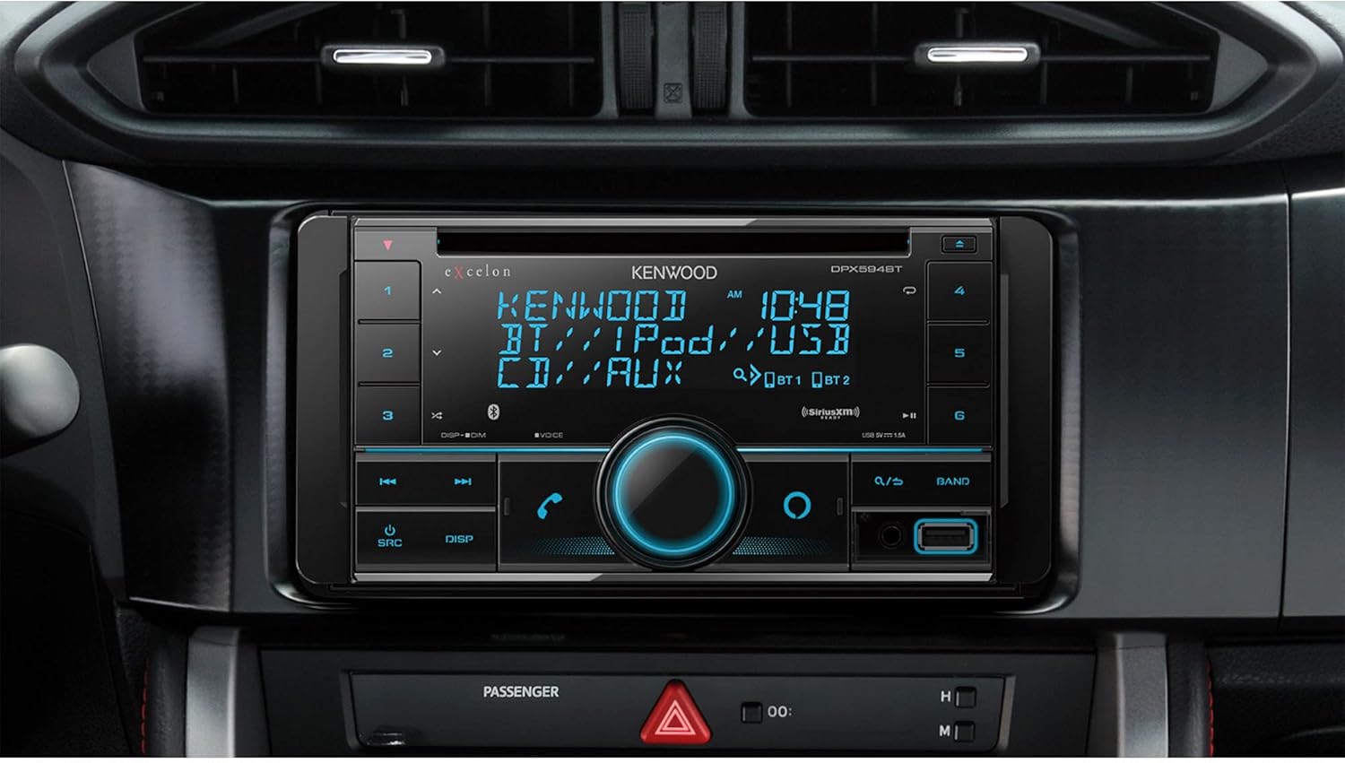 Kenwood Excelon DPX594BT Double DIN Bluetooth in-Dash Car Stereo CD Receiver with Amazon Alexa Compatibility | Plus SiriusXM SXV300v1 Connect Vehicle Tuner Kit for Satellite Radio