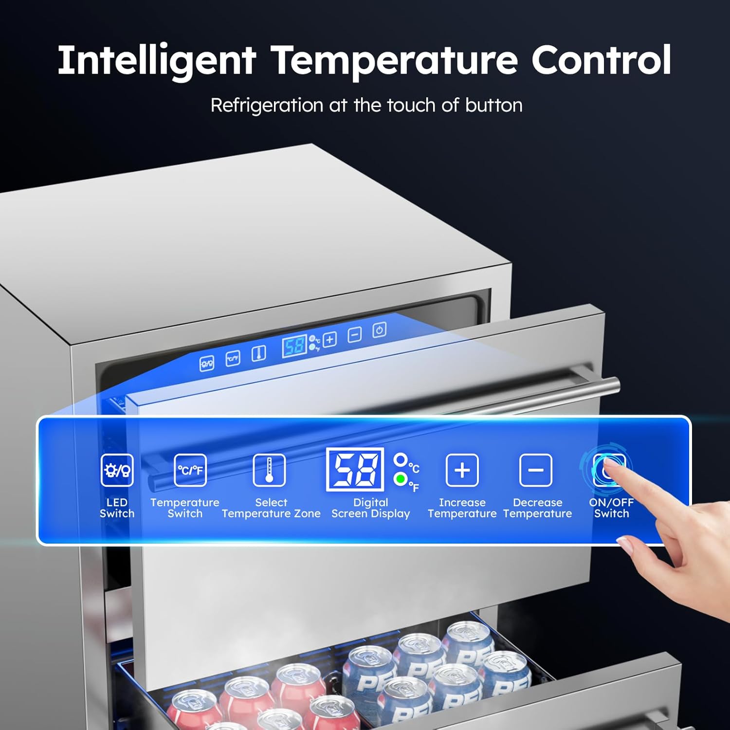 Outdoor Beverage Refrigerator, 24 Inch Under Counter Double Drawer Fridge, Stainless Steel, Freestanding/Built-In Installation Outdoor Beverage Fridge for Patio, Outdoor Beverage Cooler with Wheels