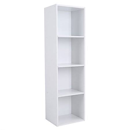 Wooden Bookcase, 4 Shelf Narrow Bookcase Stand Cube Storage Unit Bookshelf CD Display Shelving Unit Free COMBINATION, Pure White