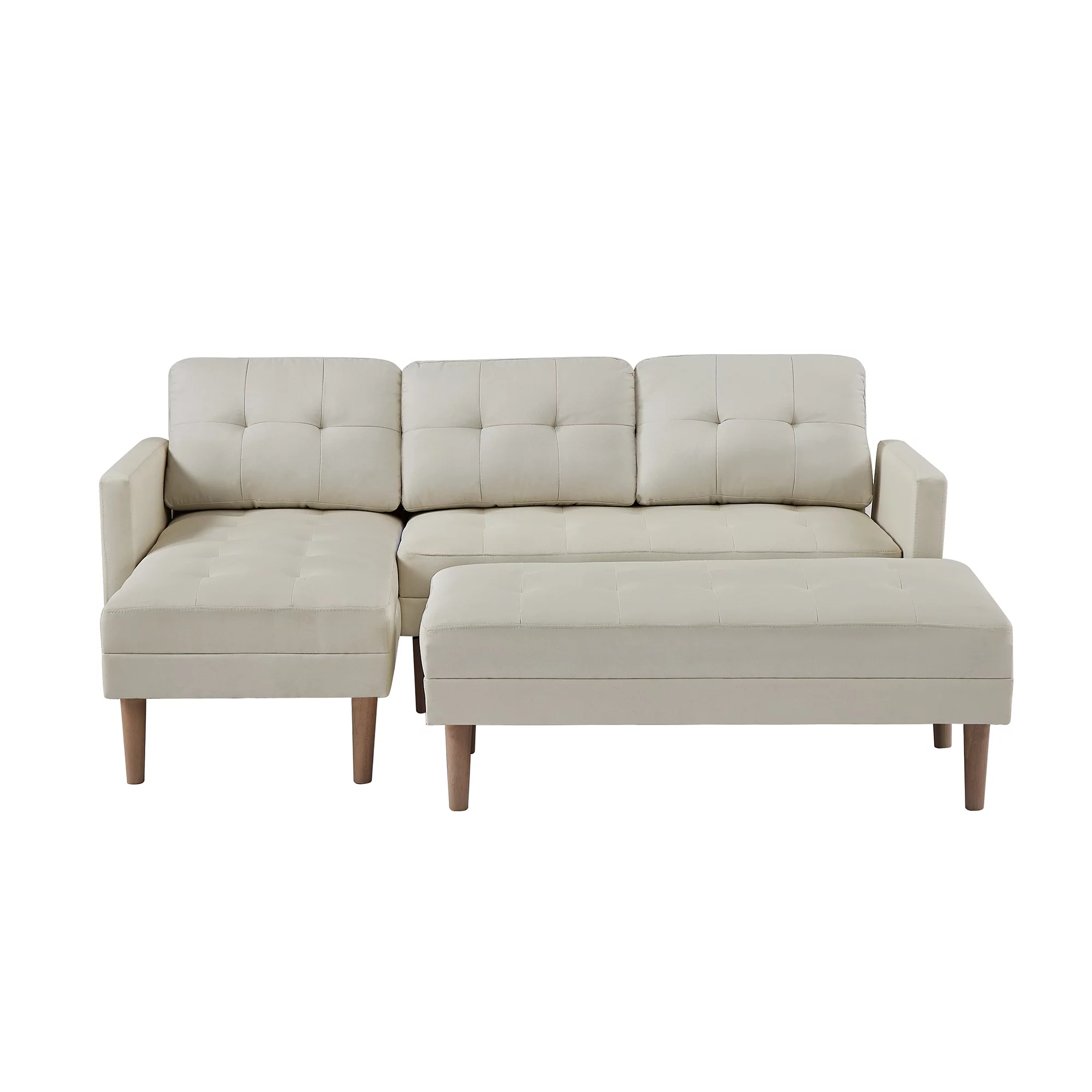 Sleeper Sofa Bed Reversible Sectional Couch with Bench, Modern L Shaped Couch for Living Room,Fabric Beige