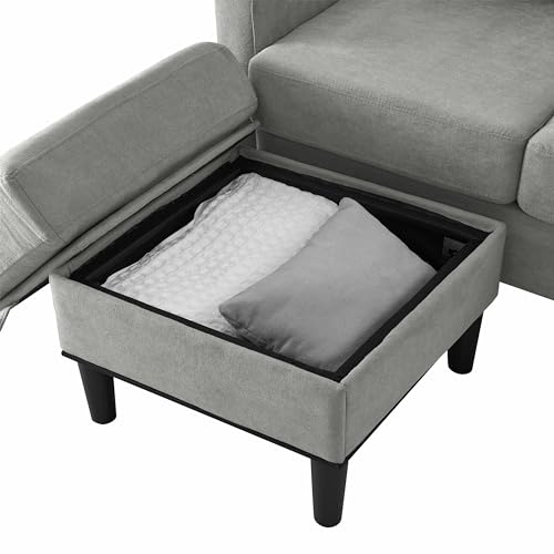 P PURLOVE Upholstered Sectional Sofa, 3 Seat Sofa with Storage Reversible Ottoman, Fabric L Shaped Couch for Living Room, Bedroom, Small Spaces, Apartment (Navy Blue)