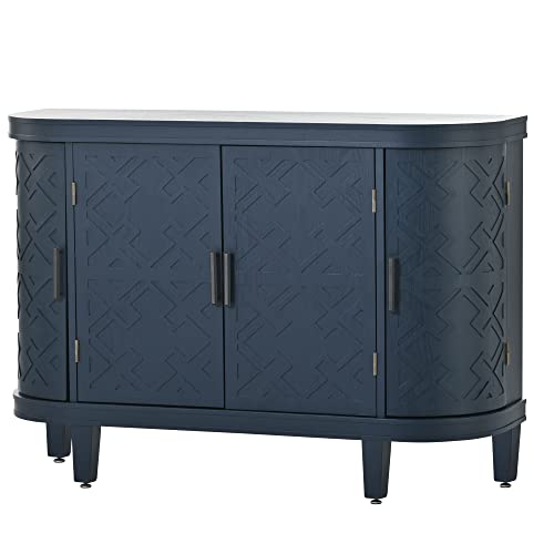 Buffet Cabinet Accent Storage Cabinet Sideboard Wooden Cabinet with Antique Pattern Doors for Hallway, Entryway, Living Room, Bedroom (Grey)