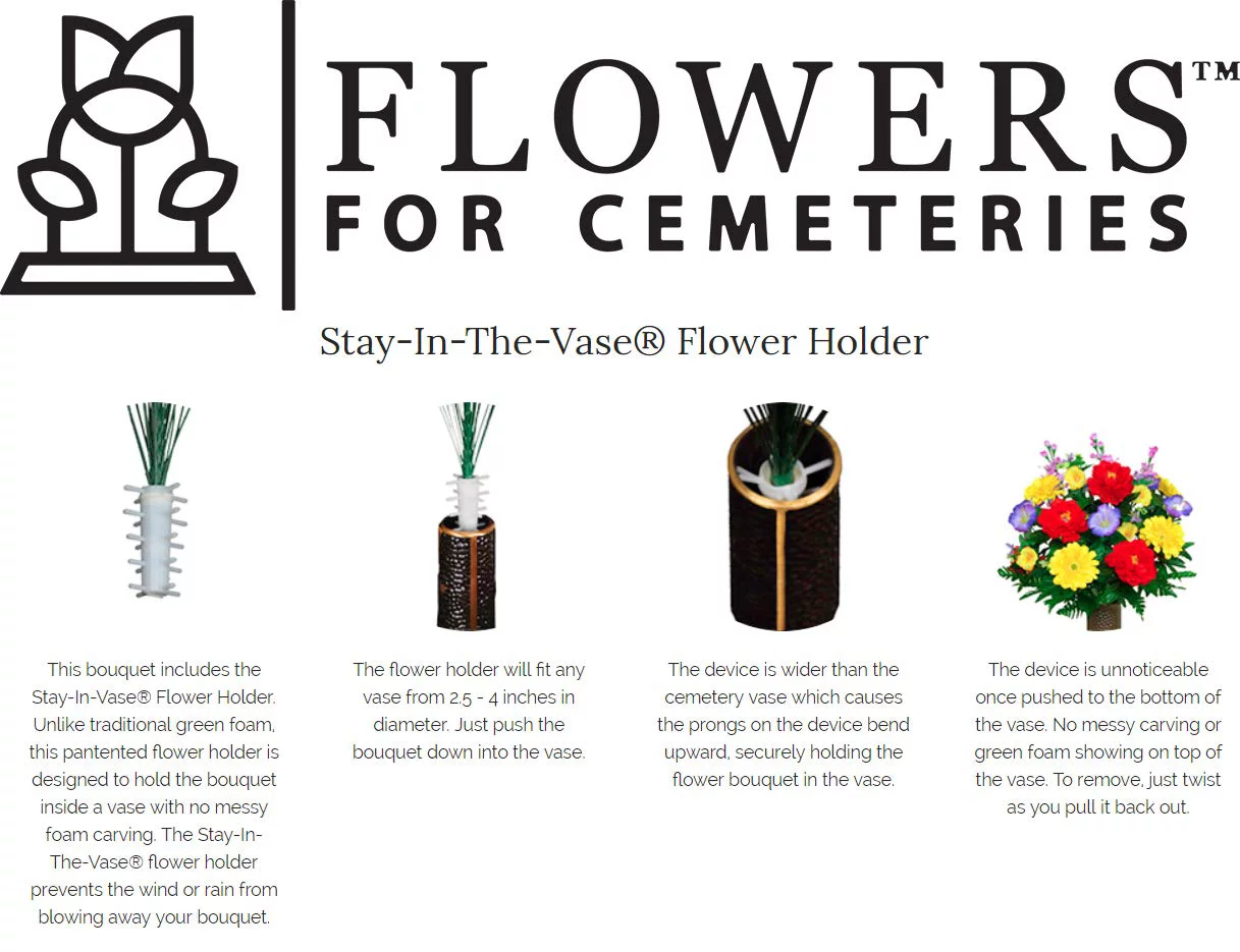 Sympathy Silks Artificial Cemetery Flowers 2 Red/White/Blue Dahlia bouquets & cemetery saddle