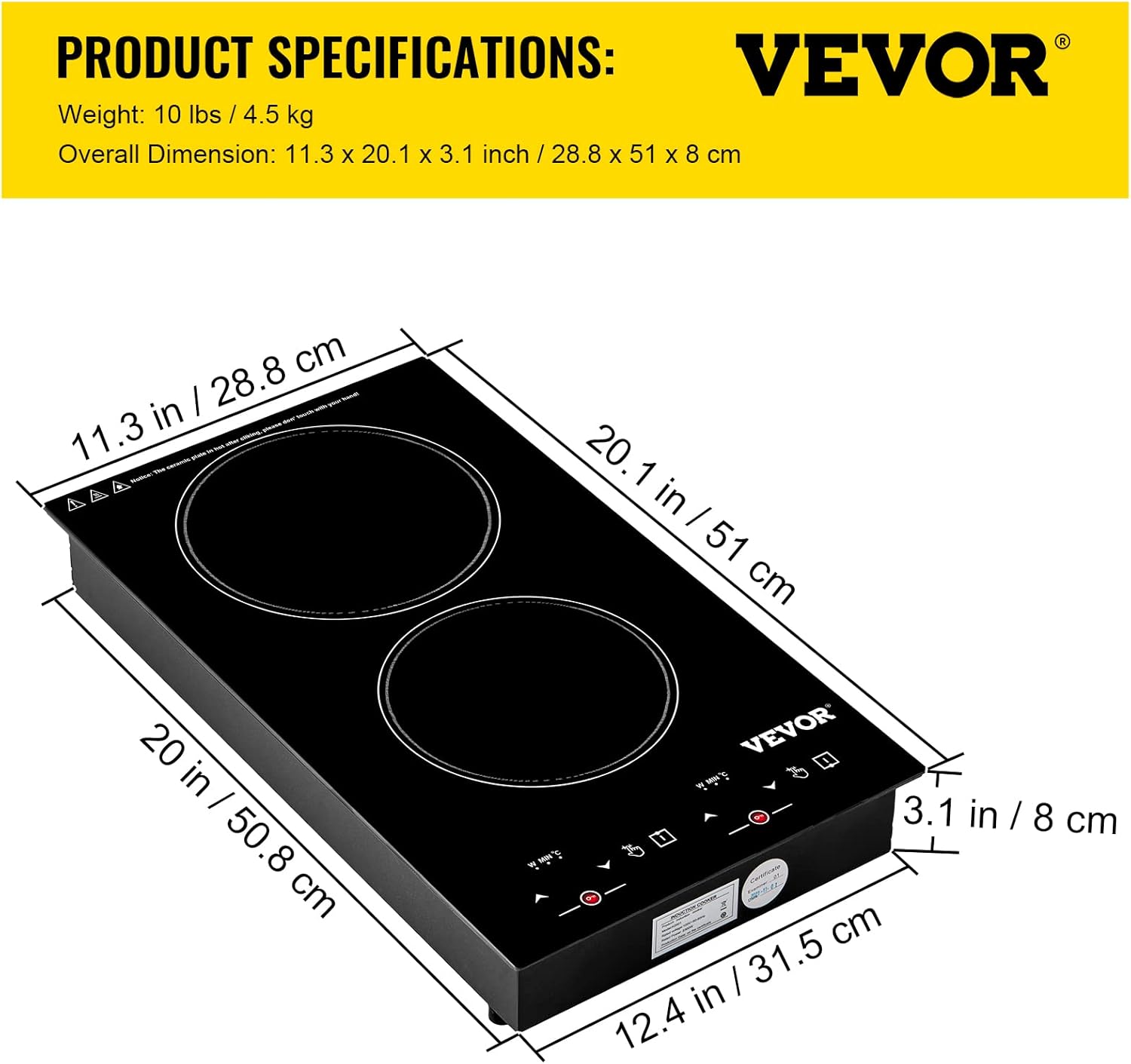 VEVOR Built-in Induction Electric Stove Top 5 Burners,35 Inch Electric Cooktop,9 Power Levels & Sensor Touch Control,Easy to Clean Ceramic Glass Surface,Child Safety Lock,240V