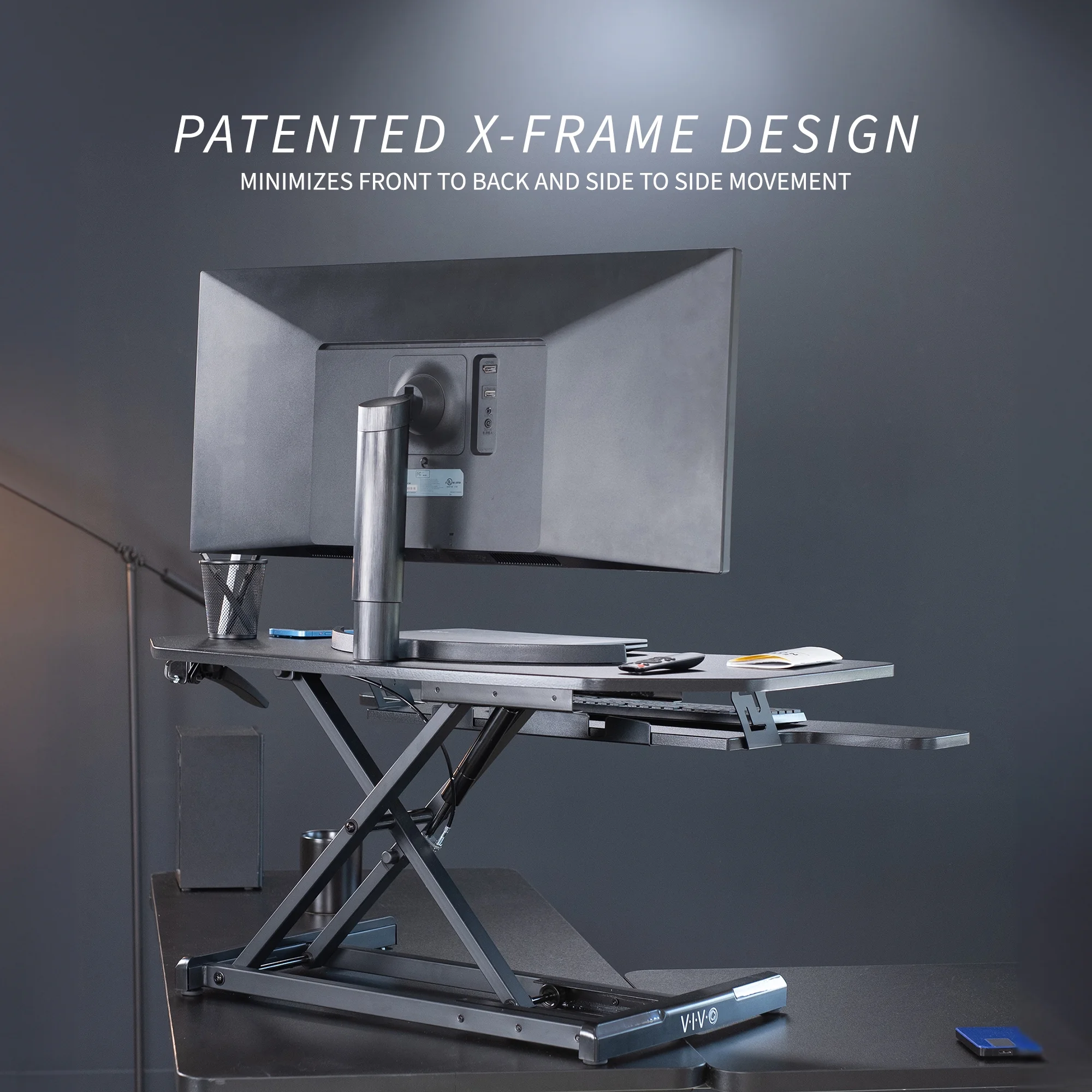 VIVO Black Corner Height Adjustable 38" Standing Desk Tabletop Monitor Riser
