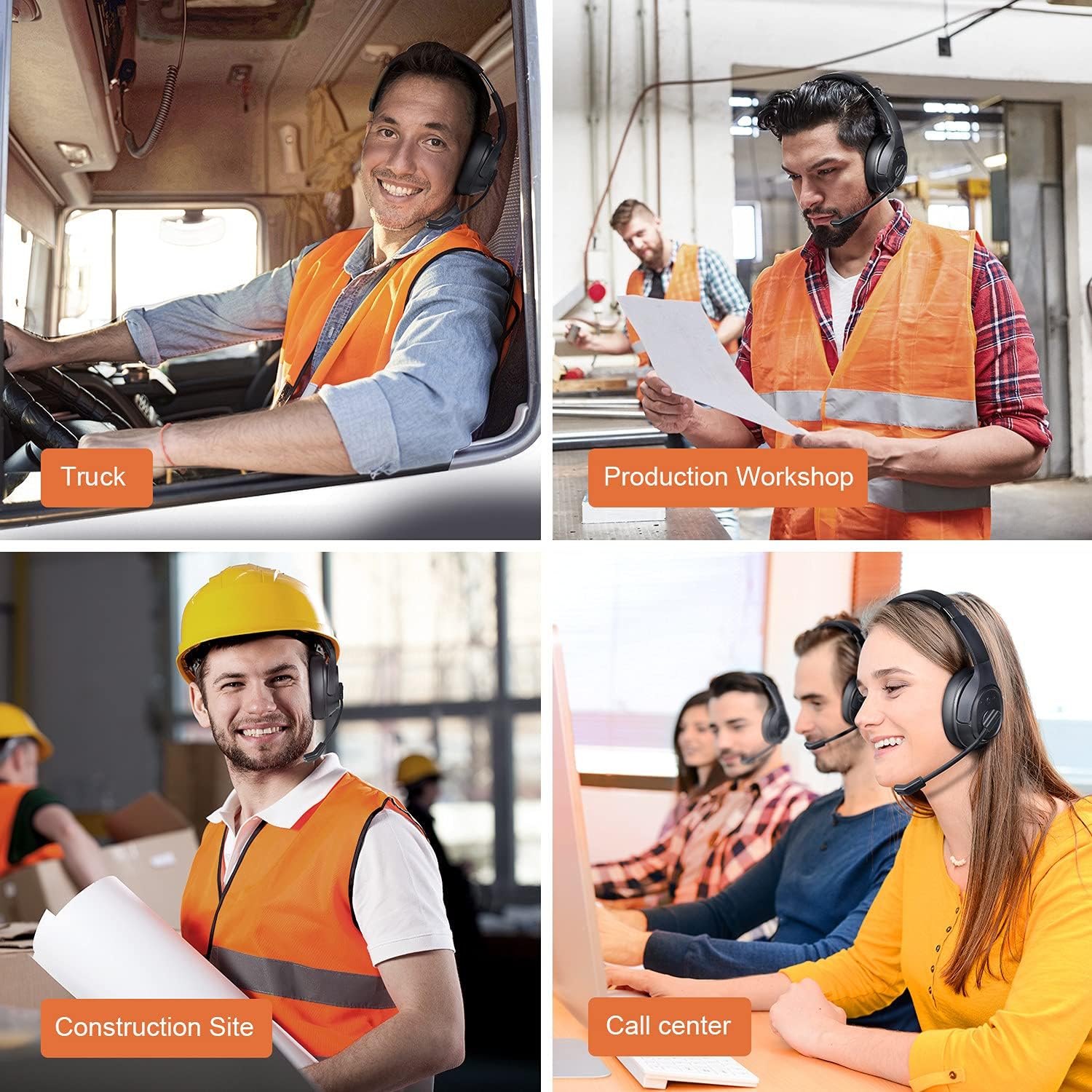 EKSA Noise Canceling Trucker Bluetooth Headset with Microphone Wireless Over Ear Headphones, 99ft Long Wireless Range, Up to 30 Hours of Talk Time, All-Day Comfort Trucker Headset with Mute Button Pack of 2