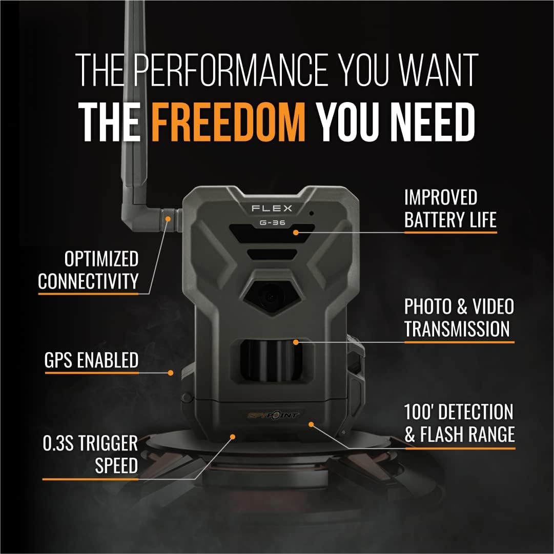 SPYPOINT Flex G-36 Cellular Trail Camera, 36MP Photos and 1080p Videos with Sound, GPS Enabled, Dual-Sim LTE Connectivity, 100' Flash & Detection Range, Responsive Trigger up to .3S (2 Pack)