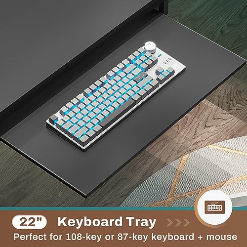SEDETA L Shaped Gaming Desk, Convertible 96" Home Office Desk or Corner Desk, L Shaped Desk with Power Outlets & LED Strip, Monitor Stand, Keyboard Tray, Pegboard and Storage Shelves, Grey