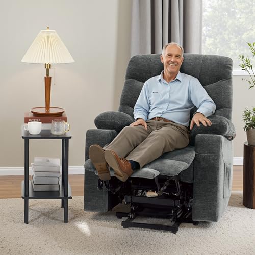 MCombo Power Lift Recliner Chair with Extended Footrest for Elderly People, Fabric 7287 (Navy Blue, Medium)