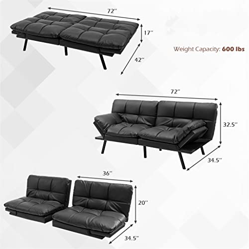 Convertible Futon Sofa Bed Memory Foam Couch Sleeper W/Adjustable Armrest Black