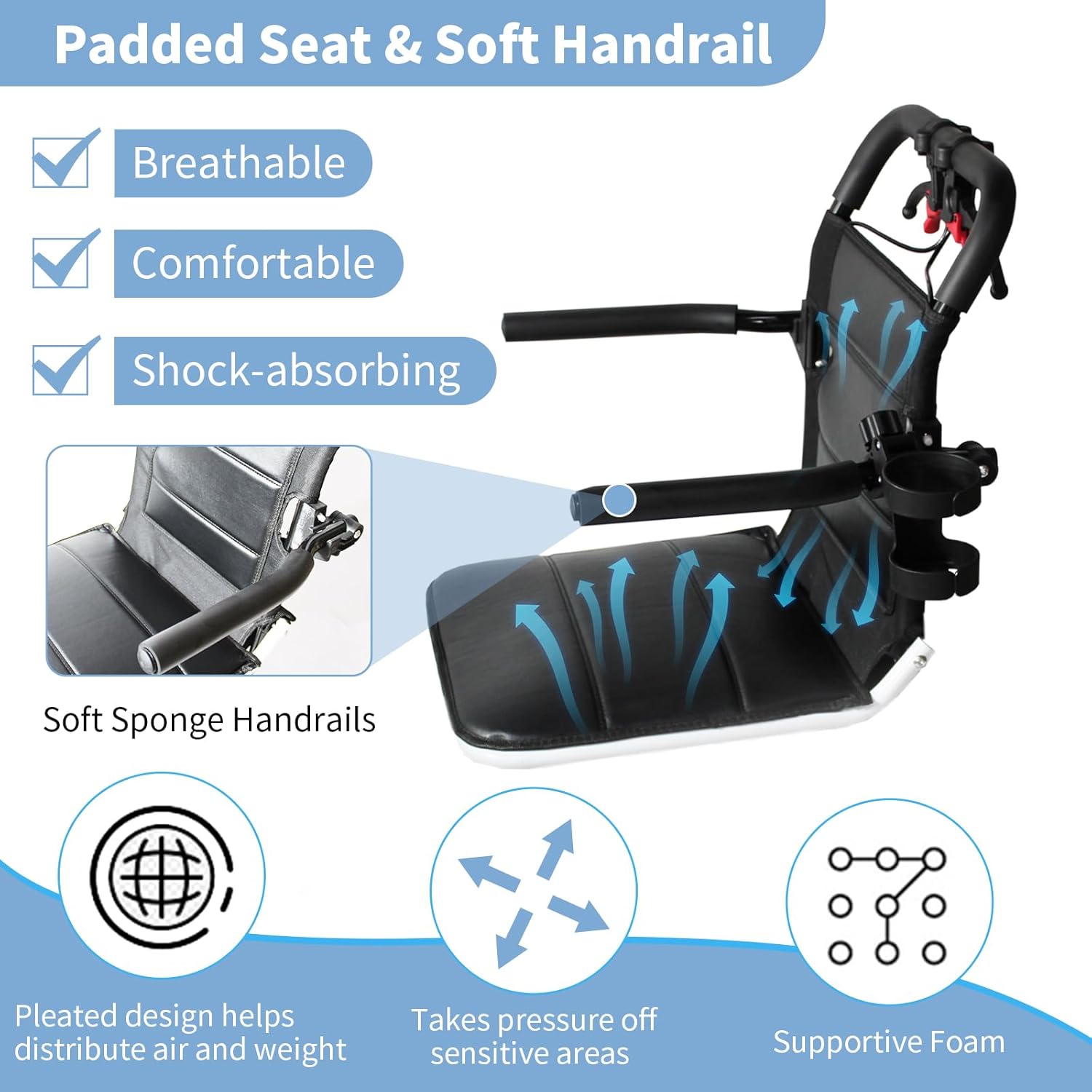 Lightweight Transport Wheelchair with Telescopic Handle, Folding Travel Wheelchairs for Adults Seniors Kids, Portable Padded Transport Chair with Travel Bag, Support 220lbs