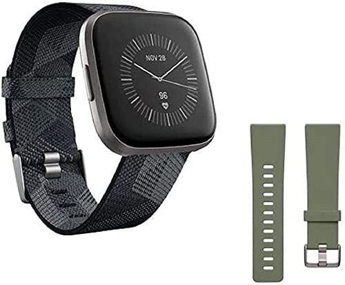 Fitbit Versa 2 Health and Fitness Smartwatch with Heart Rate, Music, Alexa Built-In, Sleep and Swim Tracking, Black/Carbon, One Size (S and L Bands Included)
