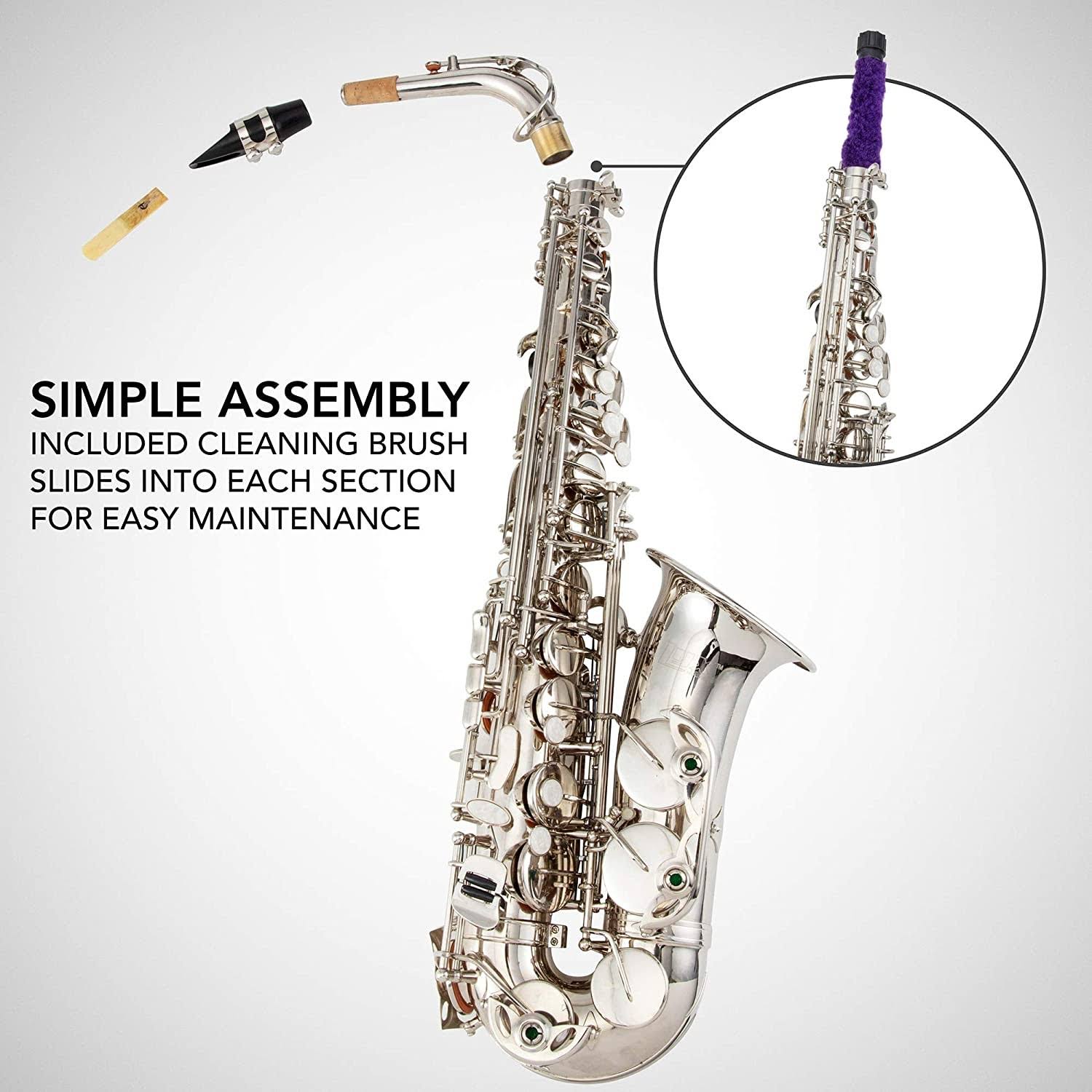 LyxJam Alto Saxophone E Flat Brass Sax Beginners Kit - Nickel - Alto Horns