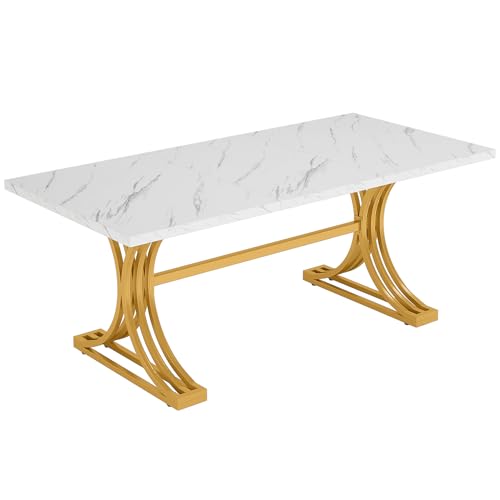 Tribesigns 63-Inch Rectangular Dining Table for 4 to 6, Kitchen Tables for Dining Room, Modern Dinner Table with Grey Table Top and Stylish Metal Legs (Only Table) (Grey+Black)