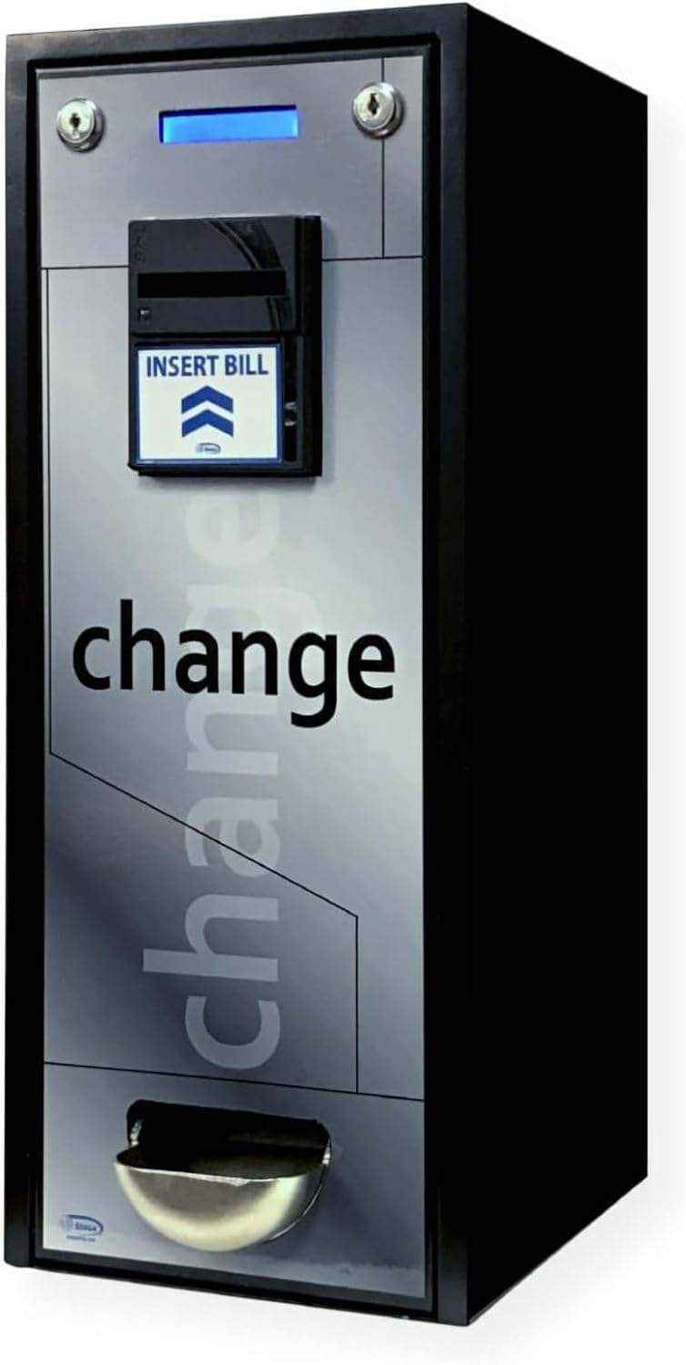 CM1250 Dollar Bill Change Machine, Large Coin Hopper 1000 Count Coin Capacity (Quarters), Capable of Dispensing Tokens 0.984 to 0.955 Inches, Reliable Rotary Delivery System, Dual Locking System